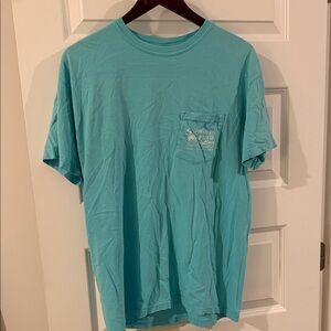 Southern Fried Cotton Aqua Blue Short Sleeve Pocket Tee Pink Polka Dot Dog